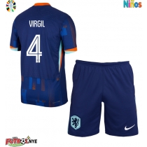 Camiseta Países Bajos Virgil van Dijk #4 Visitante Equipación para niños Eurocopa 2024 manga corta (+ pantalones cortos)